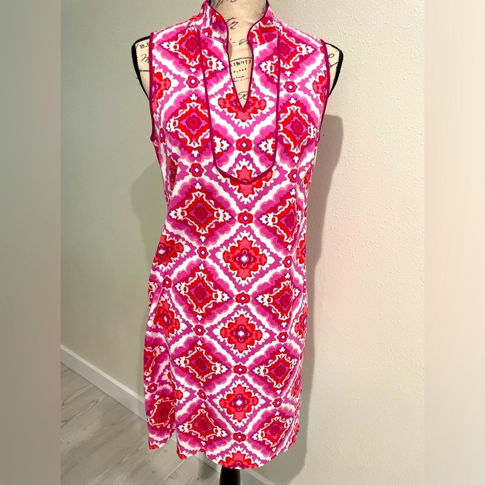 💎 Kensie Stretch Midi Dress pink & red size 8 EUC 🥰